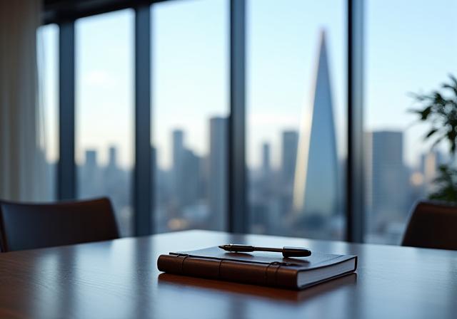 Modern professional law office overlooking London skyline