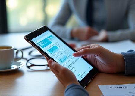 A legal professional reviewing a digital contract on a tablet